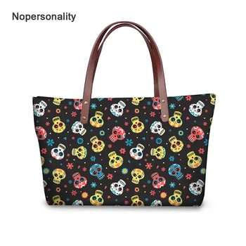 

Nopersonality Floral Sugar Skull Print Handbag for Women Casual Female Travel Shoulder Bag Large Neoprene Top-handle Bags