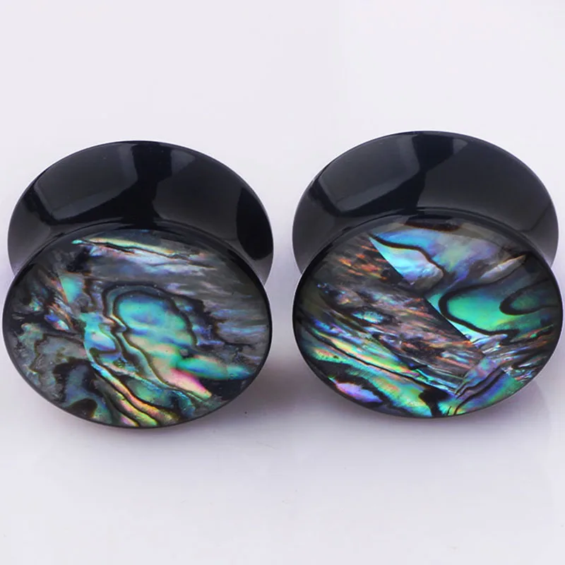 1 pair ABALONE SHELL DOUBLE FLARED EAR PLUGS GAUGES Piercing Ear Flesh