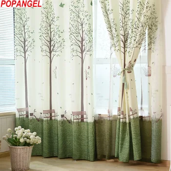 

Popangel New Design Tree Printed Semi-shading living room window Drape Polyester soft bedroom curtains with match voile curtains