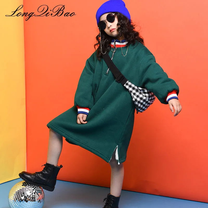 

Baby girl plus velvet sweater 2018 autumn and winter new big children children Korean version of the wild round neck sports dres
