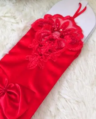 Красный Дамские перчатки длинный абзац перчатки автомобильные кружевные белые шелковые атласные перчатки с бантом - Цвет: Красный