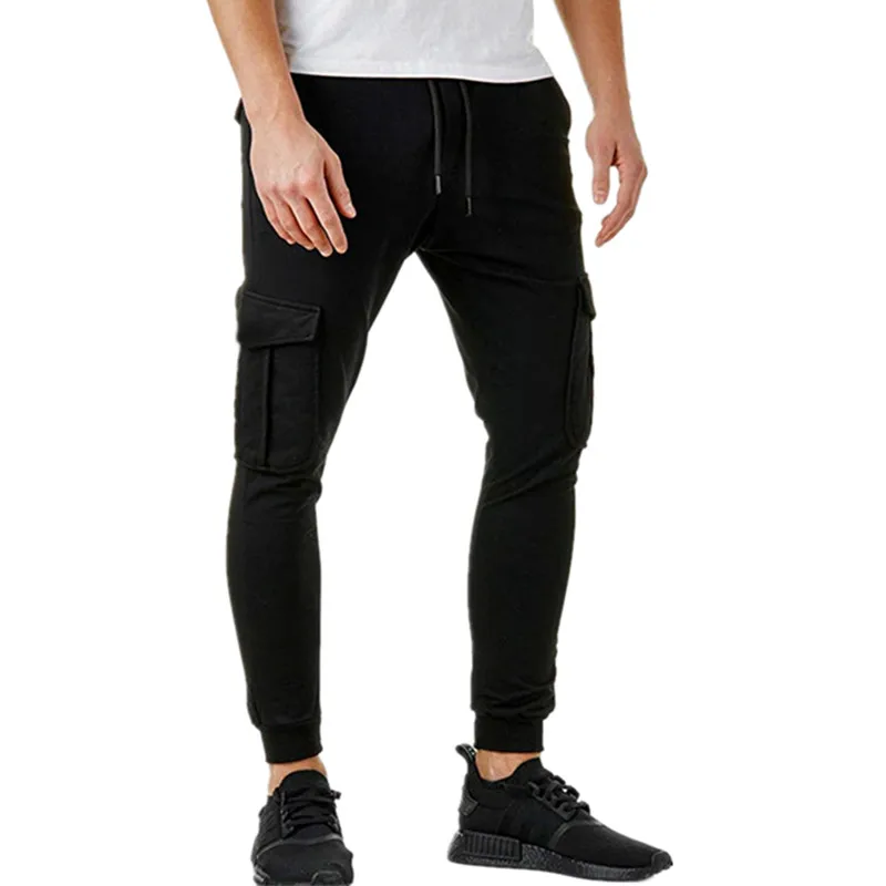 Джоггеры мужские черные с большими карманами спортивные брюки карго модная