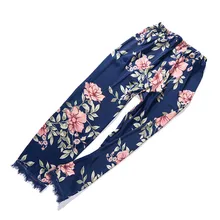 Домашняя одежда с цветочным принтом, шелковая одежда для сна, сексуальные штаны с потертостями, эластичная резинка на талии, домашние штаны, женские атласные штаны для сна