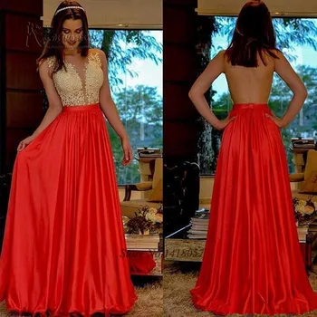 

Vestido Longo de Festa Sexy Backless Evening Dresses Long Red Champagne Prom Dress Lace Party Gowns 2017 Tank Abiti da Cerimonia