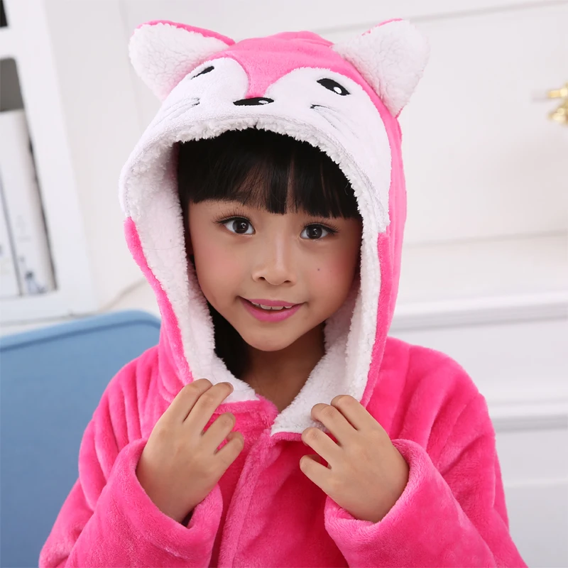 Зимний теплый халат, детский банный халат с животными, фланелевый детский банный халат, банный халат с капюшоном и кроликом для девочек
