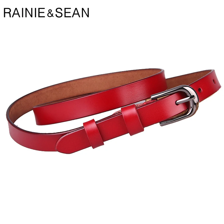 RAINIE SEAN Повседневный Ремень Женщины Натуральная Кожа Коровы Vintage Ремень Pin Красный Твердый