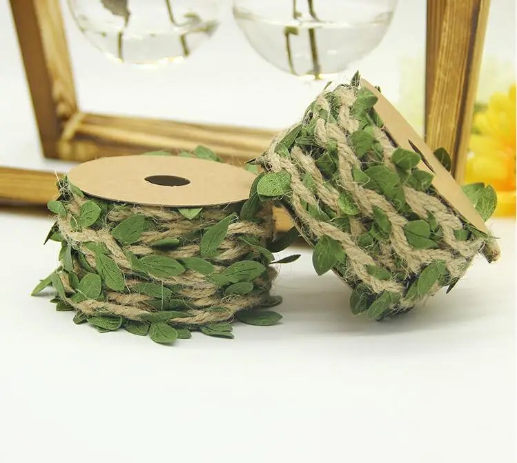 

10M Rope Leaves Mixed Ribbon Fabric Wedding Party Decoration Gift Wrapping Hemp Rope DIY Decoration Background