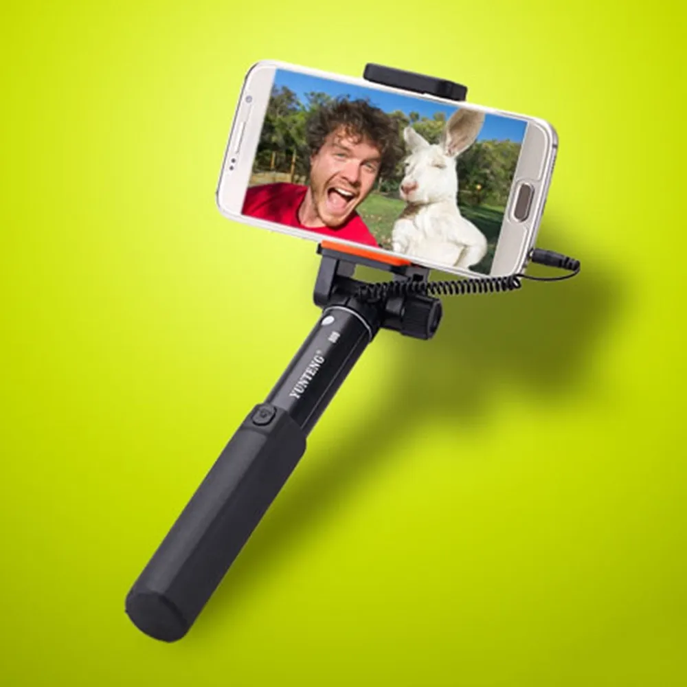 Yunteng 808 мини проводной кабель Выдвижная Selfie stick полюс монопод для IOS Android для iPhone 6 6S 5S Samsung HTC Huawei смартфон