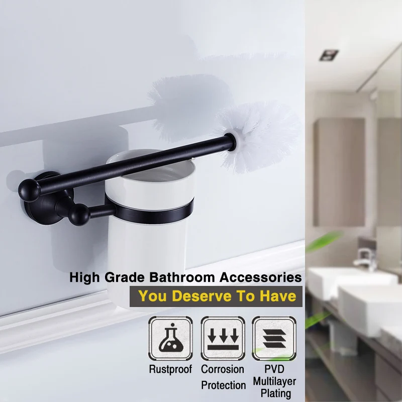 Günstige Schwarz Badezimmer Zubehör Sets Wand Montiert Fön Rack Antike WC Papier Handtuch Halter Wc bürstenhalter Bad Hardware
