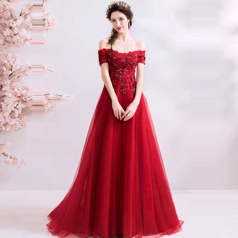 

Evening Dress Lace Backless Robe De Soiree Short Sleeve Women Party Dresses 2019 Plus Size Boat Neck Crystal Evening Gowns E655