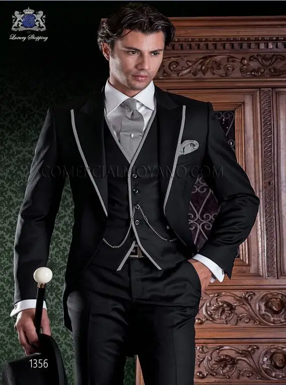6851 2017 Nouveau Manteau Italien Design Noir Hommes Costume Slim Fit Costumes De Mariage Pour Hommes Marié Tuxedos Marié Veste Pantalon Gilet