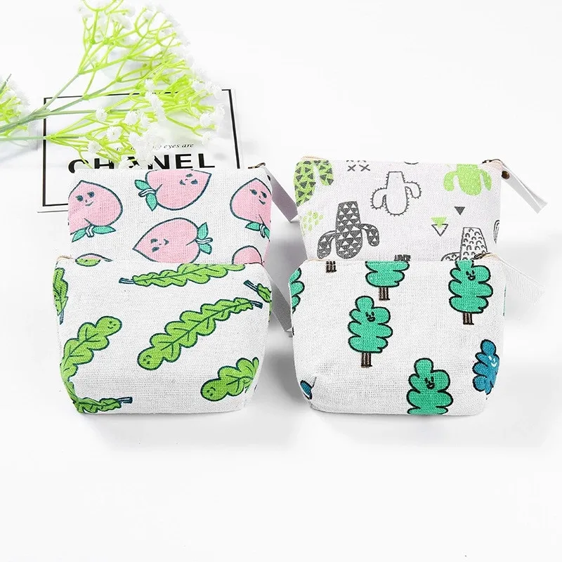 

Fashion Small Canvas Coin Purse Zip Lady Plant Pattern Coin Purse Bag Women Cactus Small Wallet Zipper Purse Clutch Carteira