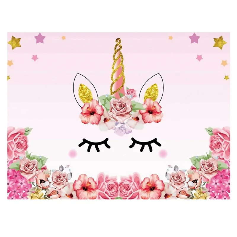 

Cute Unicorn Party Flower Birthday Baby Newborn Photography Backgrounds Customized Photographic Backdrops For Photo Studio