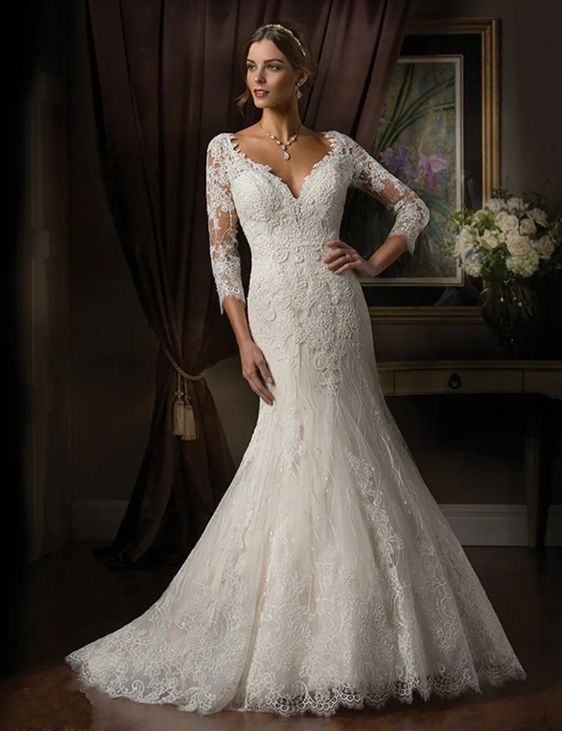 Enchanting Mermaid Wedding Dresses White Ivory Sleeves Lace Asamento Enchanting Mermaid Wedding Dresses White Ivory Sleeves Lace Asamento Bridal Gown 2017 Robe De Mariage Vestido Noiva Custom In From