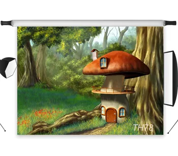 

LB 5x7FT Forest Castle Made Of Mushrooms Seamless Washable No Folds Polyester Backdrop Child Background Photography Magic Studio