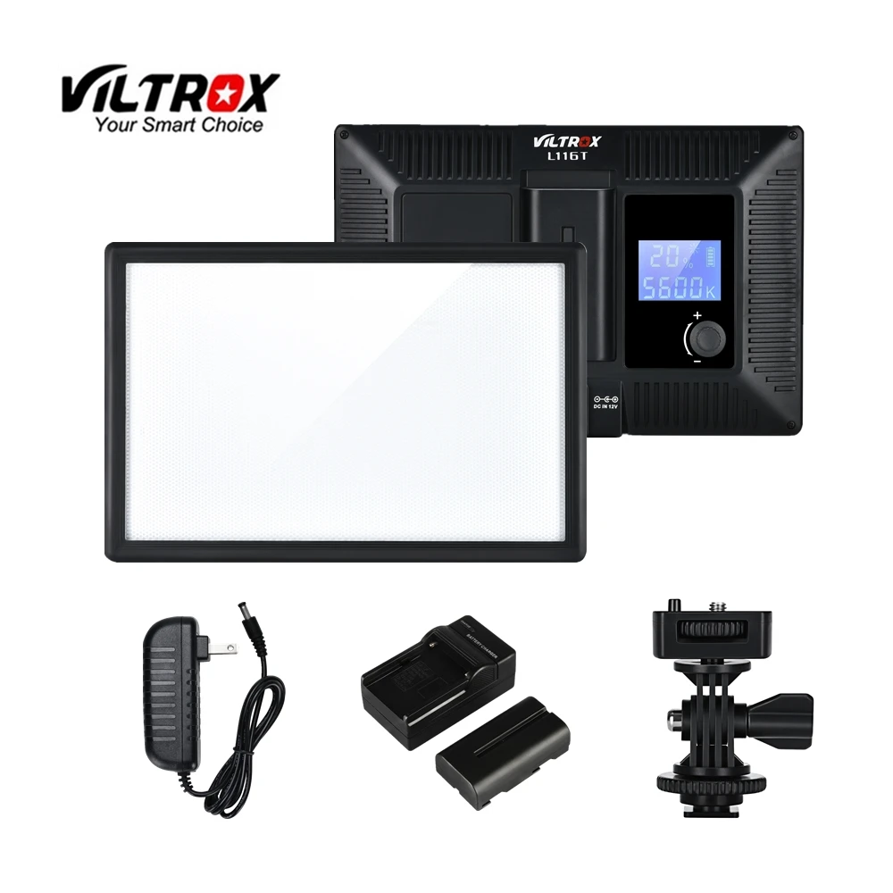  Viltrox L116T Camera Bi-color 3200K-5600K Slim LED video light lamp + AC power Adapter + Battery +  - 32860303708