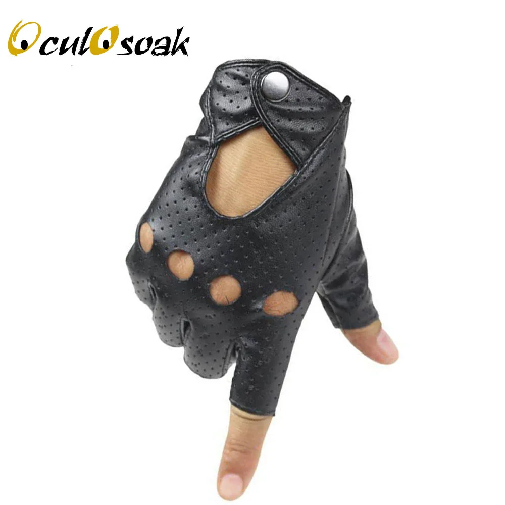 

2019 New Fashion Black PU Half Finger Driving Show Women Gloves Punk Jazz Fingerless Gloves For Women Luva Guantes G006