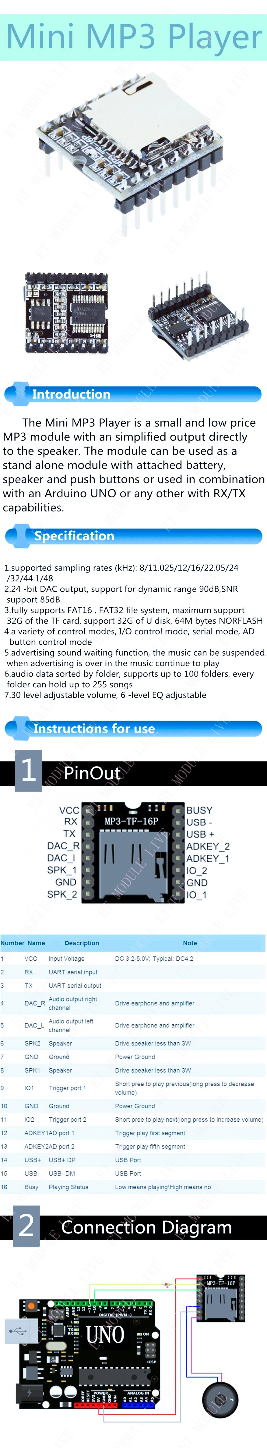 1 шт. отличная TF карта U диск мини MP3 DF плеер аудио голосовой модуль плата для Arduino DFPlay плеер