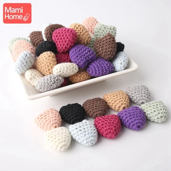 

mamihome 5pcs Wooden Teether Necklace Heart Crochet Beads Handmade DIY Pacifier Chain Accessories Nurse Gifts Baby Teether