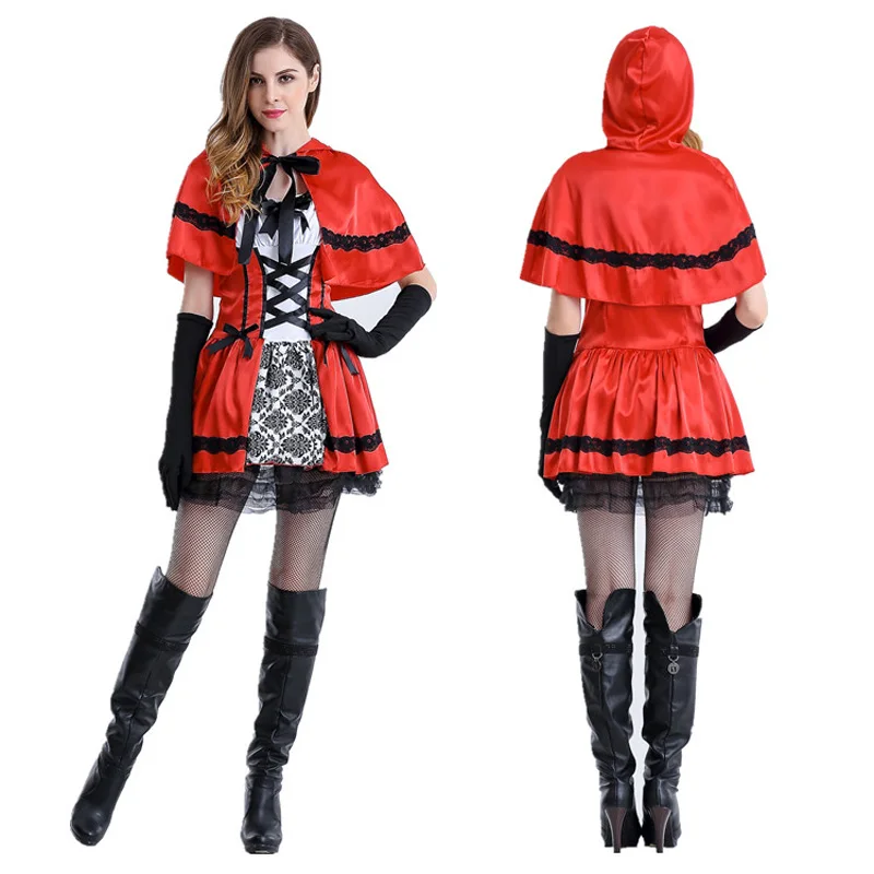 

Sexy Cardinal Little Red Riding Hood Costume Small Red Cap Sexy carnival Halloween Costumes for Women adult cosplay Party Dress