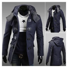Мужская Теплая Зима Пальто Длинный Жакет Zip Hoodie Кнопки Шинель Пиджаки СЗТ