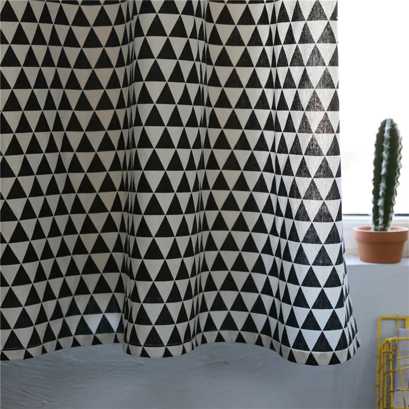 

Black White Geometric Cotton Linen Curtains Semi Blackout Cotton Linen Curtain Printed Livingroom Bedroom Decoration Curtain