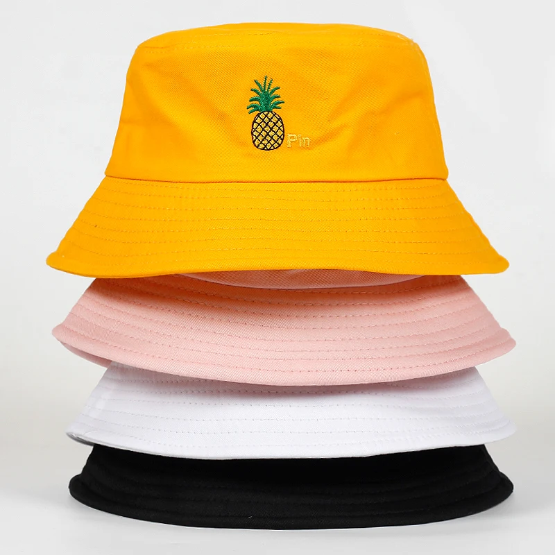 2021 New Bucket Hat Pineapple Embroidery Men Women Hip Hop Fisherman