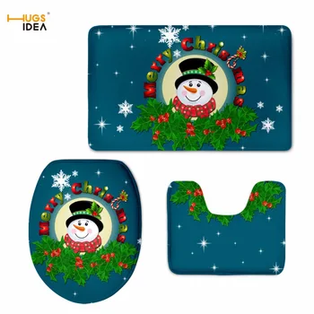 

HUGSIDEA Christmas Decorative 3Piece Bathroom Toilet Seat Cover Warmer Flanner Toilet Lid Pads Santa Design Bath Accessories Set