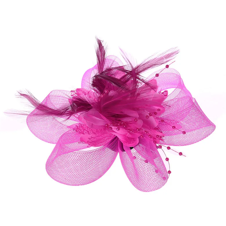 Womens Flower Feather Beads Mesh Corsage Hair Clips Fascinator Bridal Hairband