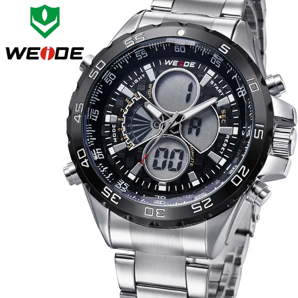 Weide оригинальные мужские противоударные водонепроницаемые электронные часы, кварцевые мужские спортивные часы с ЖК-дисплеем, хронограф, белые, relogio automatico masculin - Цвет: steel black