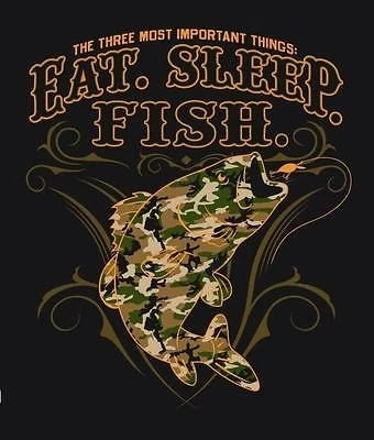 EAT SLEEP FISH CAMOUFLAGED BLACK TEE SHIRT SIZE XXL men women adult T317 fishing (1)