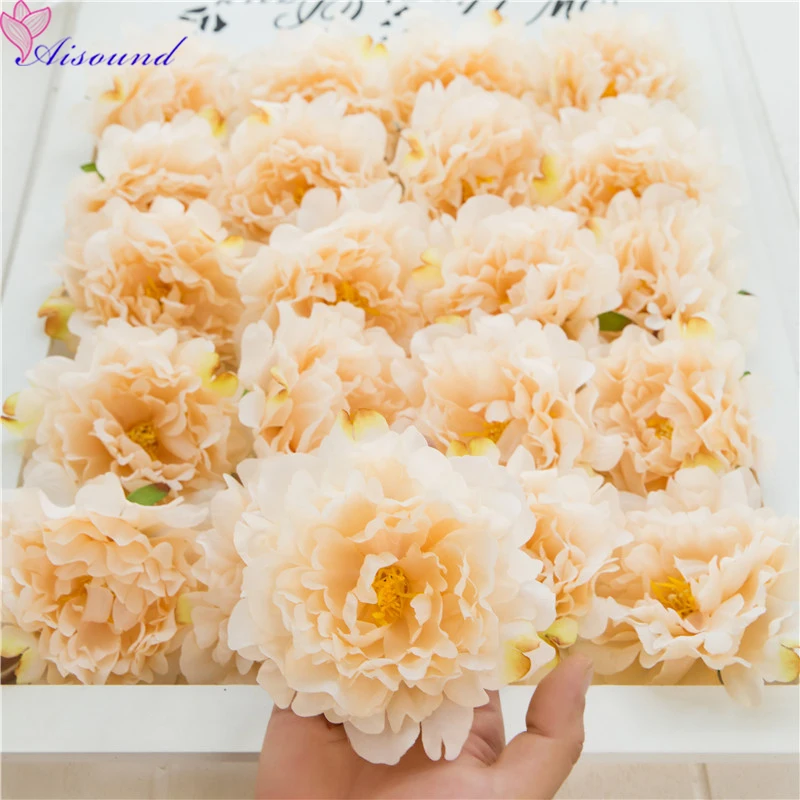 

100PCS Artificial Silk Peony Flower Head For Wedding Decoration DIY Flower Wall Women&Girl Headwear Handmade Corsage Supplies