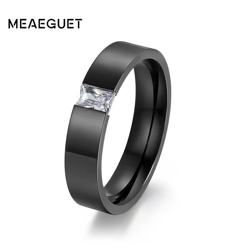 Meaeguet 6MM Wide Stainless Steel Men's Wedding Rings Black/Gold Color Wedding Ring Bijoux Crystal Stone Fashion Anel Jewelry