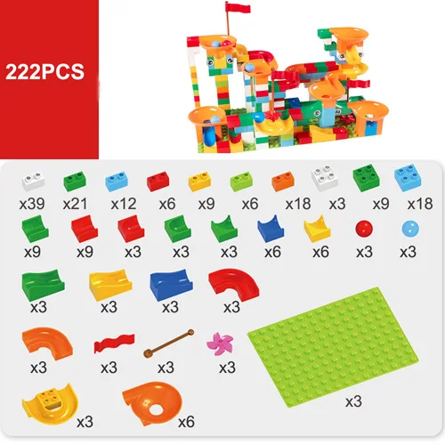 74-296 шт мраморный гоночный лабиринт, Шариковая дорожка, строительные блоки ABS большого размера, воронка, горка, сборные кирпичи, туннельные блоки, игрушки для детей - Цвет: 222pcs