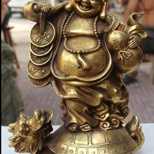 Xd 003246 1" Китай Бронза Богатство Деньги Счастливый Смех Будды Майтреи На Dragon Tutrle Статуя