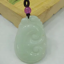 Fine Jewelry Fashion Natural Emerald Jade Carved Ruyi Necklace Pendant Lucky and Blessing Jade Necklce Women men Jewelry