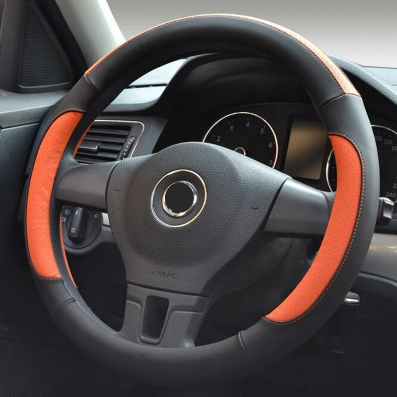 Чехол на руль из кожи для VW GoL Polo Ford Mazda Kia Hyundai 35/36/37/38/39/40 см|Чехлы руль| |