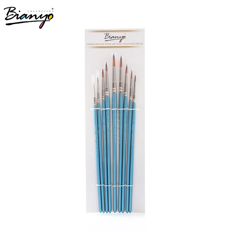 Koop Bianyo 9 Stks Verschillende Grootte Kunstenaar Nylon Haar Houten Handvat Aquarel Acryl Kwast Set Schilderij Borstel Set Art Supplies