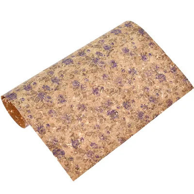 Purple 1 ярд винтажный цветочный Печатный Мягкий пробковый материал для DIY стеганая Шапочка-парик из косичек для сумочки аксессуары для одежды - Цвет: Purple