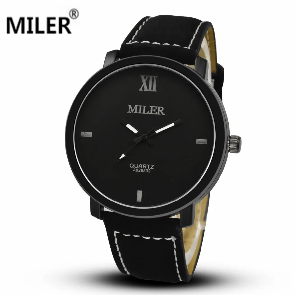Мужские кварцевые часы Miler повседневные наручные с кожаным ремешком в стиле