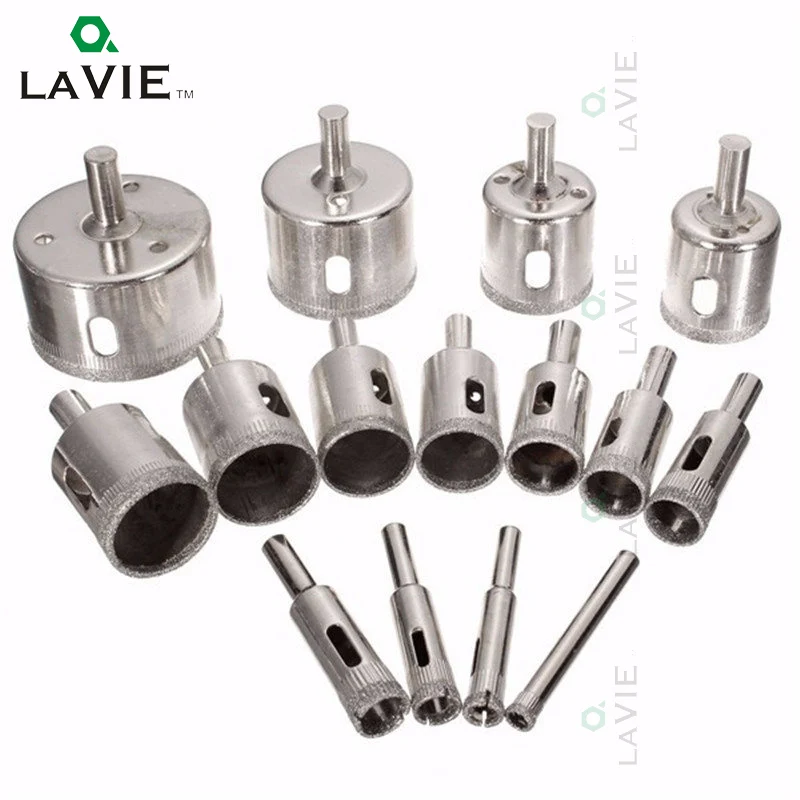 LA VIE 15pcs Glass Hole Saws Set 6mm 50mm Diamond Drill Bit Holesaw