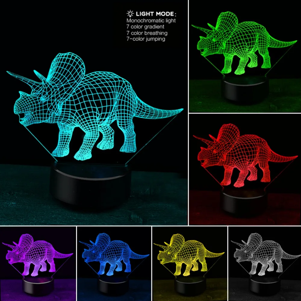 

3D Illusion Led Lamp Dinosaur 7 Color Led Bulb Decoration Animal Night Light Touch Sleeping Nightlight Table Lamp Boys Gifts