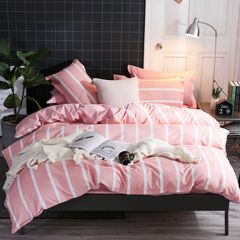 Bonenjoy Queen Size Bedclothes Pink Geometric Striped King