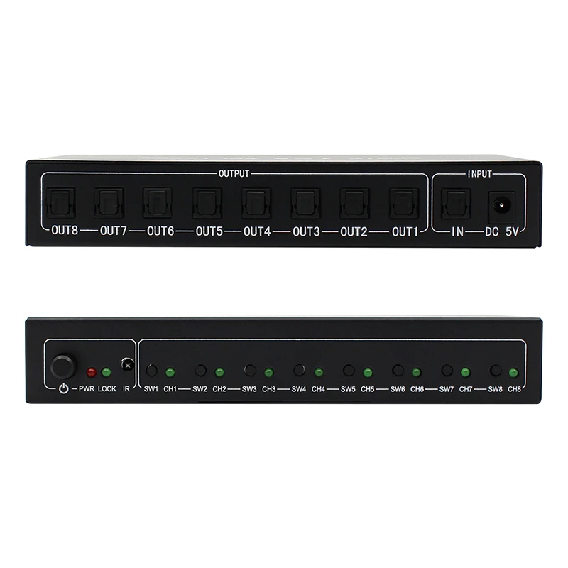 Estilo Spdif Toslink Digital Divisor de Áudio Óptico 1x8 Amplificador de Áudio com Adaptador de Energia Novo - Image 5