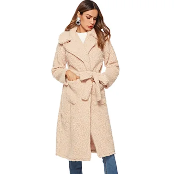 

Elegant Teddy Coat Women 2018 Winter Thicken Faux Fur Coat Turn-down Collar Female Slim Plush Coat Warm Long Lamb Wool Coats