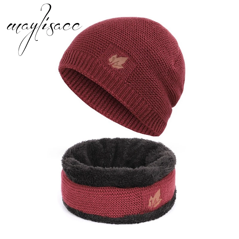Maylisacc одноцветное осень-зима теплая вязаная шапка с шарфом кольцо Модные для Для мужчин Спорт на открытом воздухе шарфы с шляпа набор