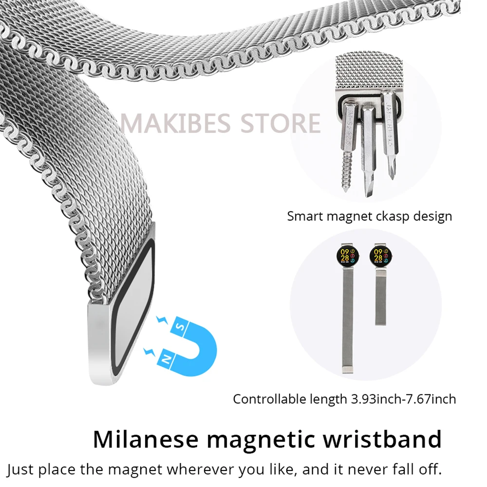 Günstige Makibes F3 1,3 “Full Touch Bildschirm Milanese magnetische armband Männer Frauen Smart Uhr Wasserdichte Blut sauerstoff Fitness Tracker PK t3