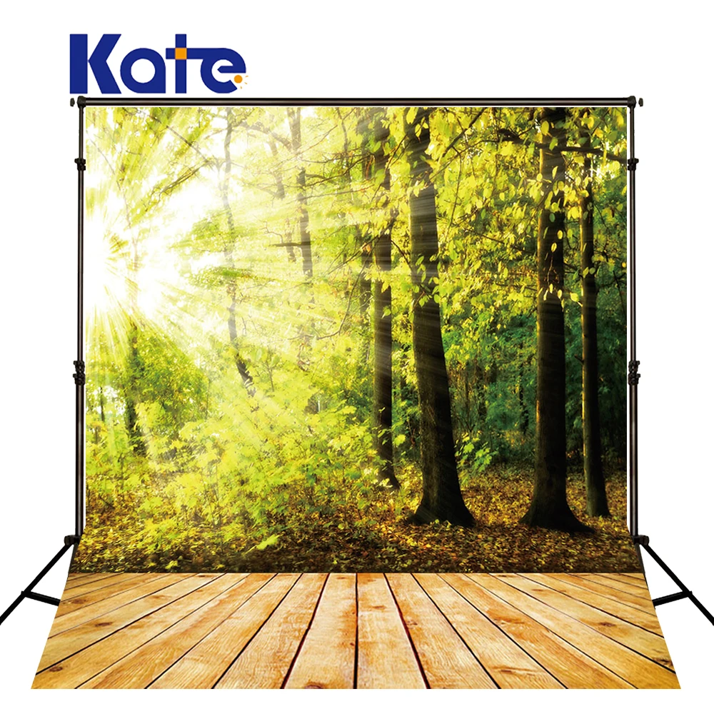 

KATE Photography Background Scenery Backdrop Green Forest Backdrop Wood Floor Background Sunshine Photo
