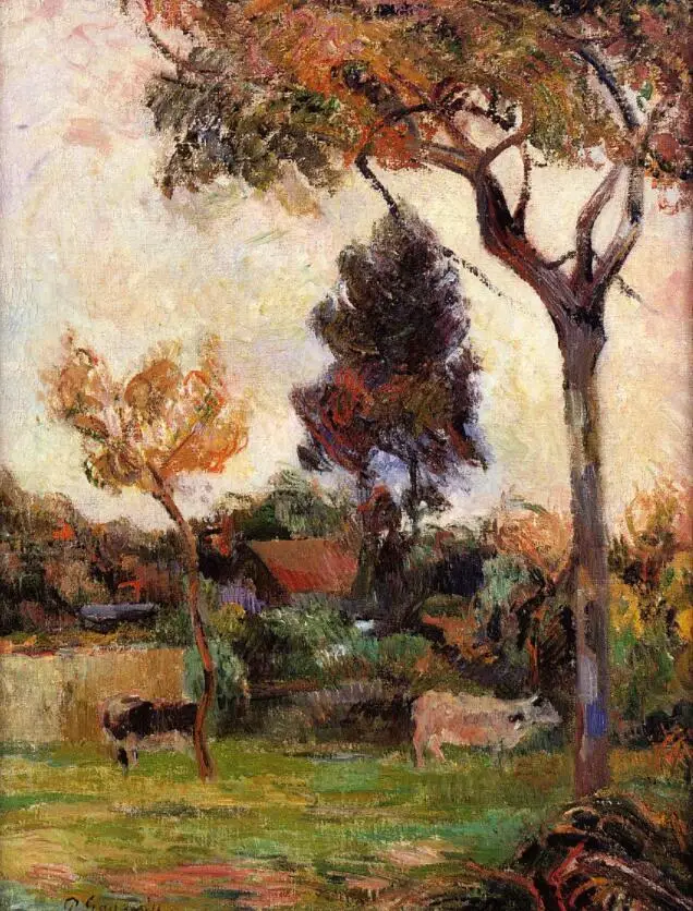 

High quality Oil painting Canvas Reproductions Two cows in the meadow (1884) by Paul Gauguin hand painted