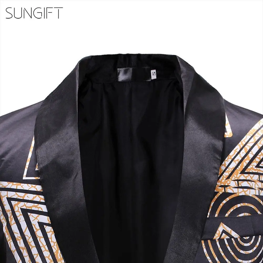 SUNGIFT Африканский Мужской Топ с длинным рукавом Дашики пуговицы геометрический